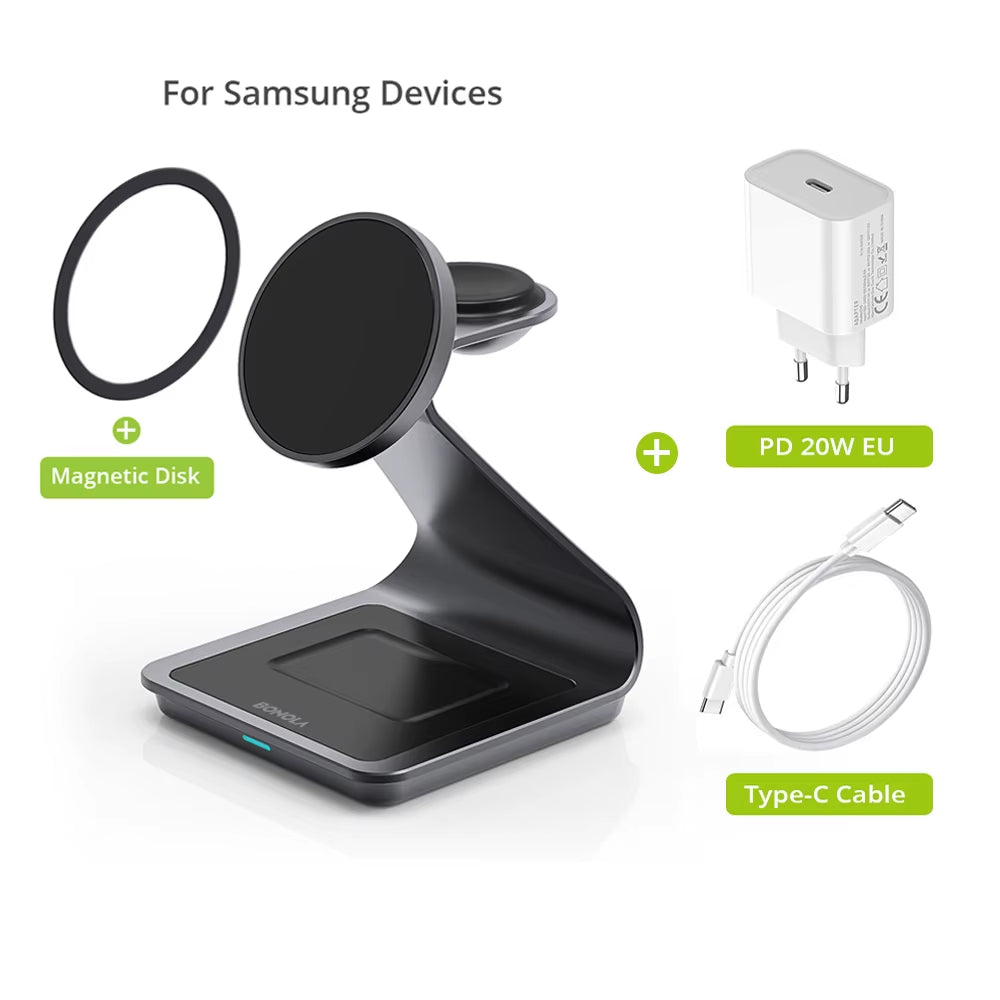 Revolutionary 3 in 1 Magnetic Wireless Charger Station for Samsung S24 Ultra/S25/26 - Fast Charging Stand for Galaxy Watch 8/7/6 and Earbuds
