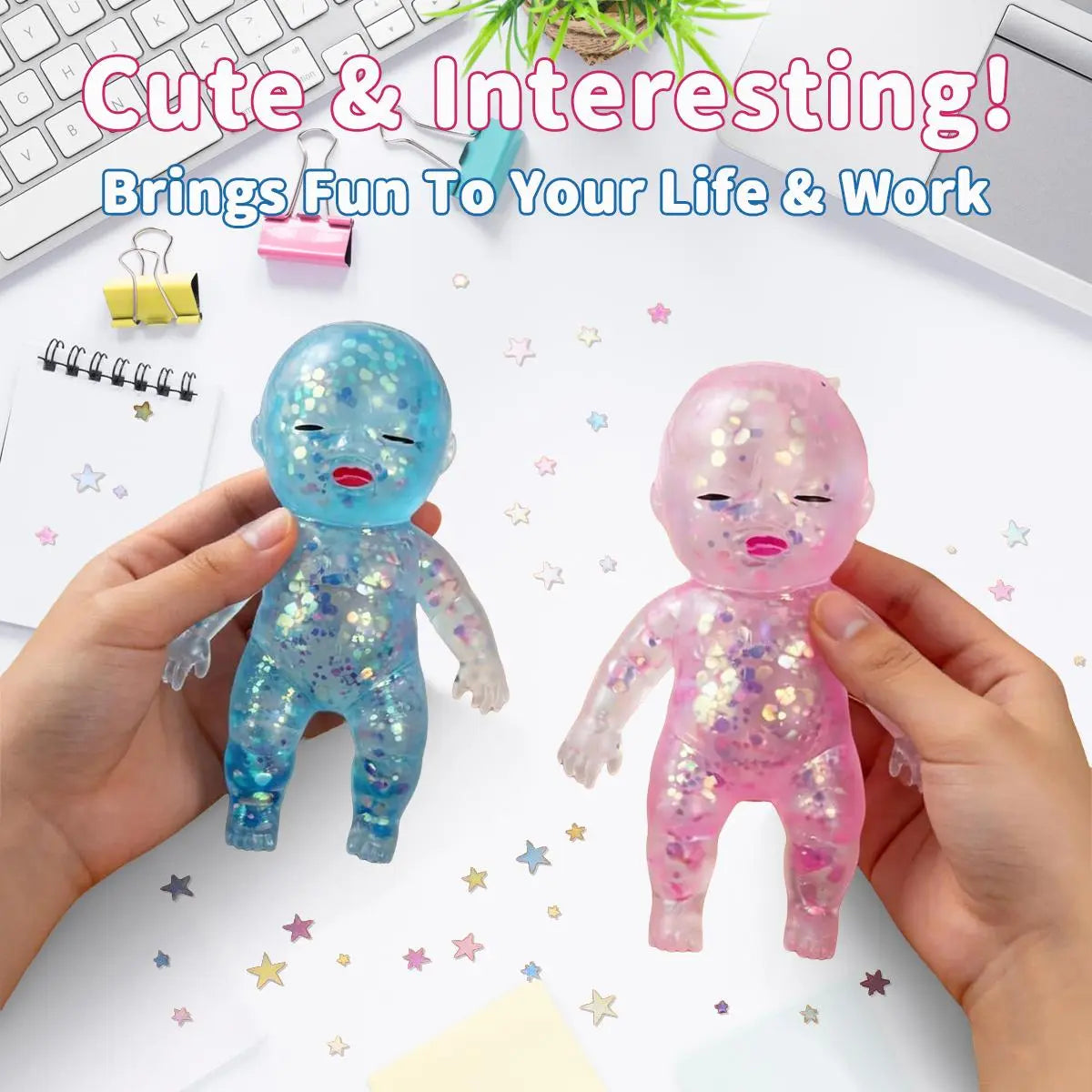 【Summervibes】3 Pack Baby Squishies Glittery, Slow Rising Squishies, 4" Soft Squeezable Fidget Toy, Desk Decor & Anxiety Relief, Ideal for Birthday Gifts, Party Favors, Classroom Prizes Stuffers