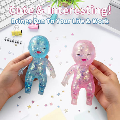 【Summervibes】3 Pack Baby Squishies Glittery, Slow Rising Squishies, 4" Soft Squeezable Fidget Toy, Desk Decor & Anxiety Relief, Ideal for Birthday Gifts, Party Favors, Classroom Prizes Stuffers
