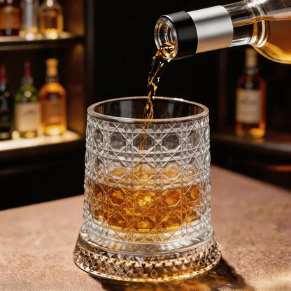 Luxury 360° Spinning Crystal Glass -Star-Cut Stress Relief Whiskey & Wine Glass,Elegant European Barware Gift, Rotating Glasscup Spinning Glass Cup Gift an Illuminated Base Summerwins,Summerwins