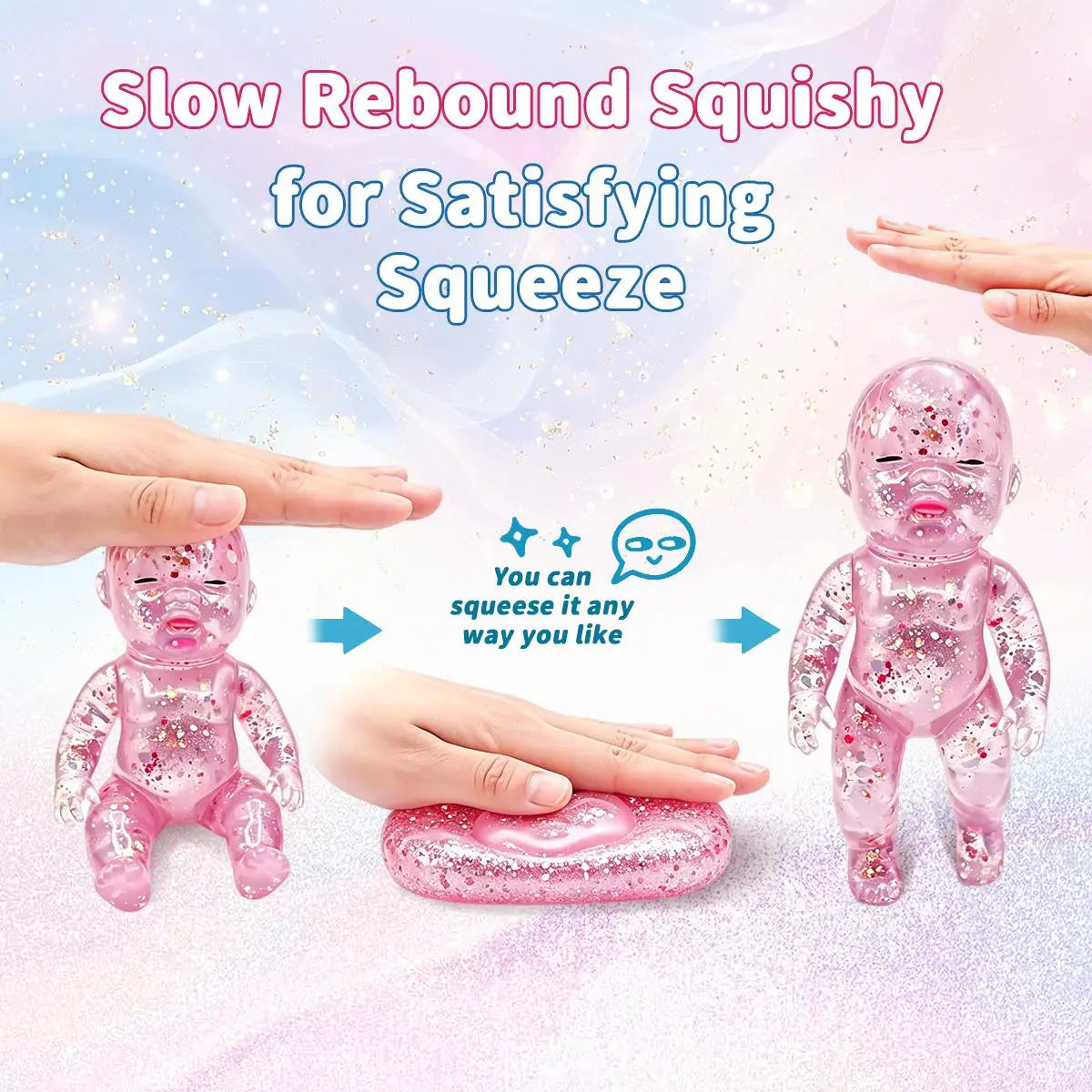 【Summervibes】3 Pack Baby Squishies Glittery, Slow Rising Squishies, 4" Soft Squeezable Fidget Toy, Desk Decor & Anxiety Relief, Ideal for Birthday Gifts, Party Favors, Classroom Prizes Stuffers