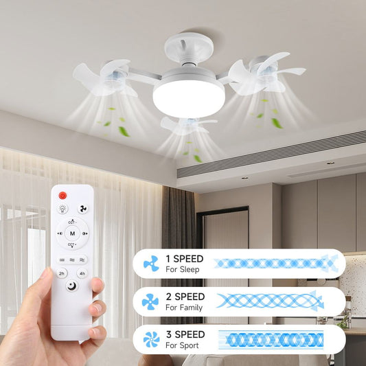 Ventilateur de Plafond LED avec Télécommande — E27, Pliable, 4 Têtes