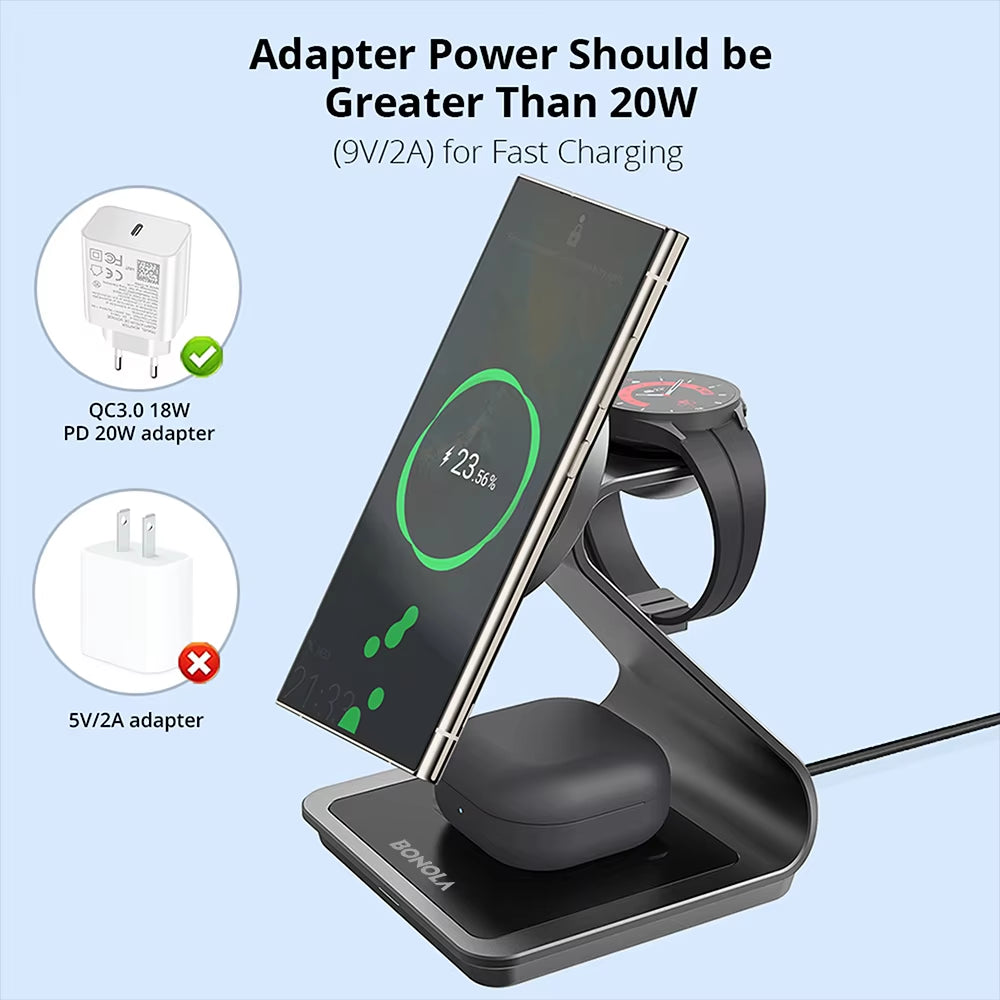 Revolutionary 3 in 1 Magnetic Wireless Charger Station for Samsung S24 Ultra/S25/26 - Fast Charging Stand for Galaxy Watch 8/7/6 and Earbuds