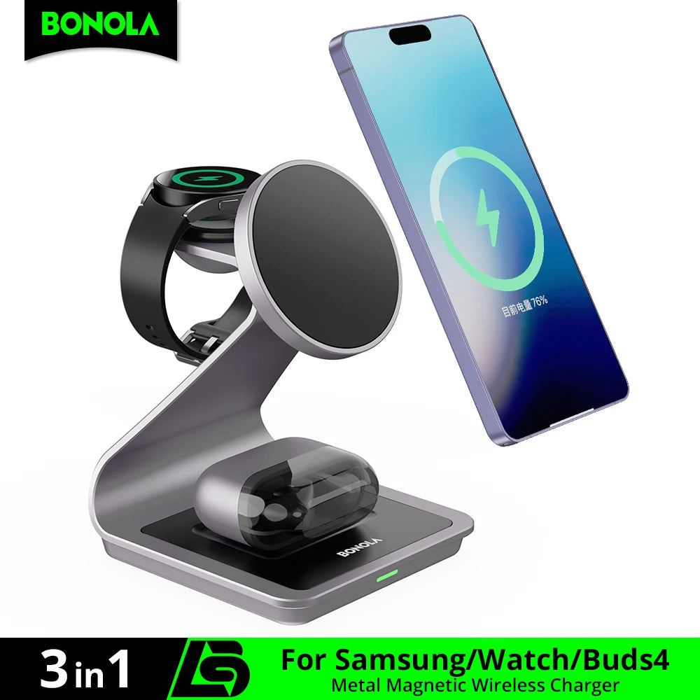 Revolutionary 3 in 1 Magnetic Wireless Charger Station for Samsung S24 Ultra/S25/26 - Fast Charging Stand for Galaxy Watch 8/7/6 and Earbuds