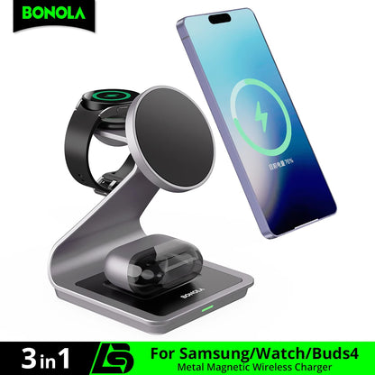 Revolutionary 3 in 1 Magnetic Wireless Charger Station for Samsung S24 Ultra/S25/26 - Fast Charging Stand for Galaxy Watch 8/7/6 and Earbuds