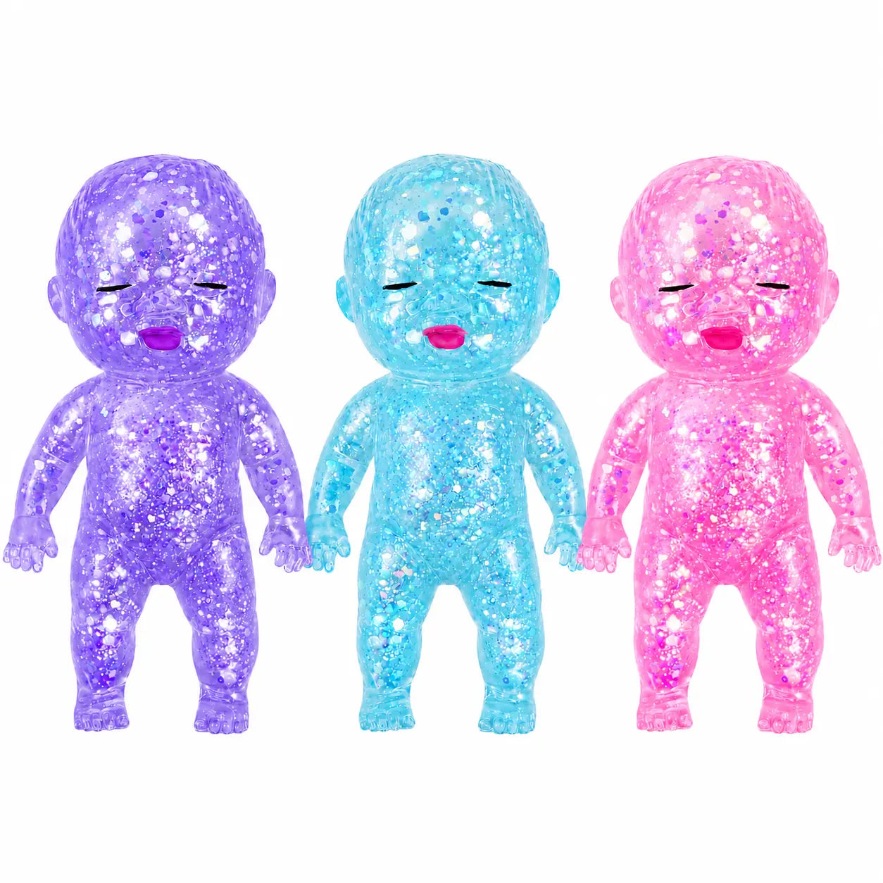 【Summervibes】3 Pack Baby Squishies Glittery, Slow Rising Squishies, 4" Soft Squeezable Fidget Toy, Desk Decor & Anxiety Relief, Ideal for Birthday Gifts, Party Favors, Classroom Prizes Stuffers