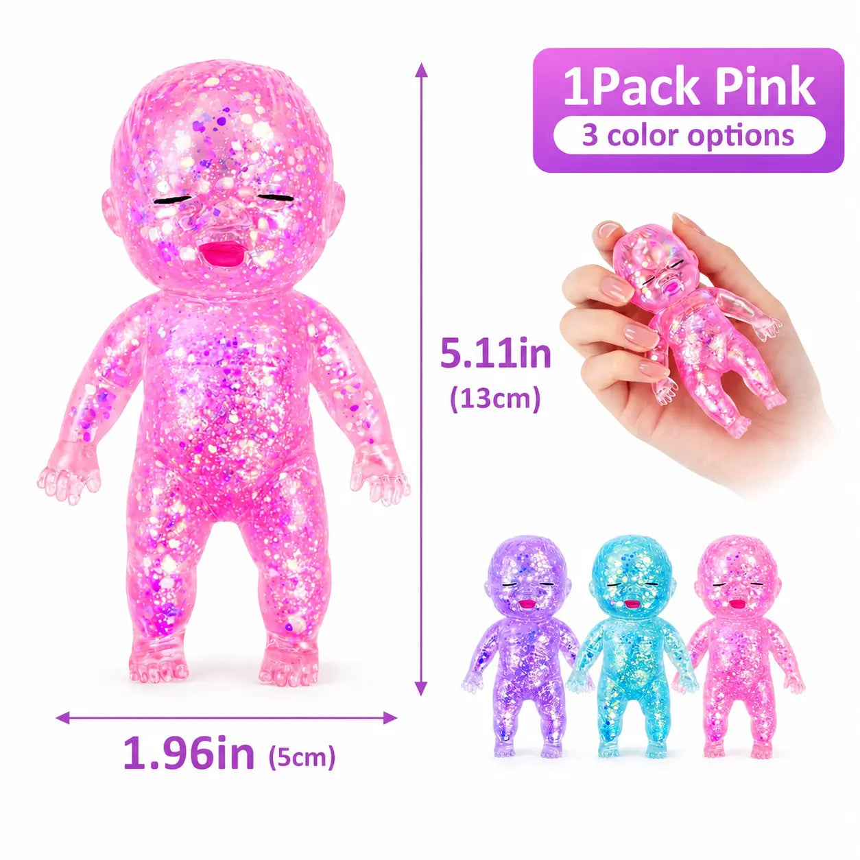 【Summervibes】3 Pack Baby Squishies Glittery, Slow Rising Squishies, 4" Soft Squeezable Fidget Toy, Desk Decor & Anxiety Relief, Ideal for Birthday Gifts, Party Favors, Classroom Prizes Stuffers