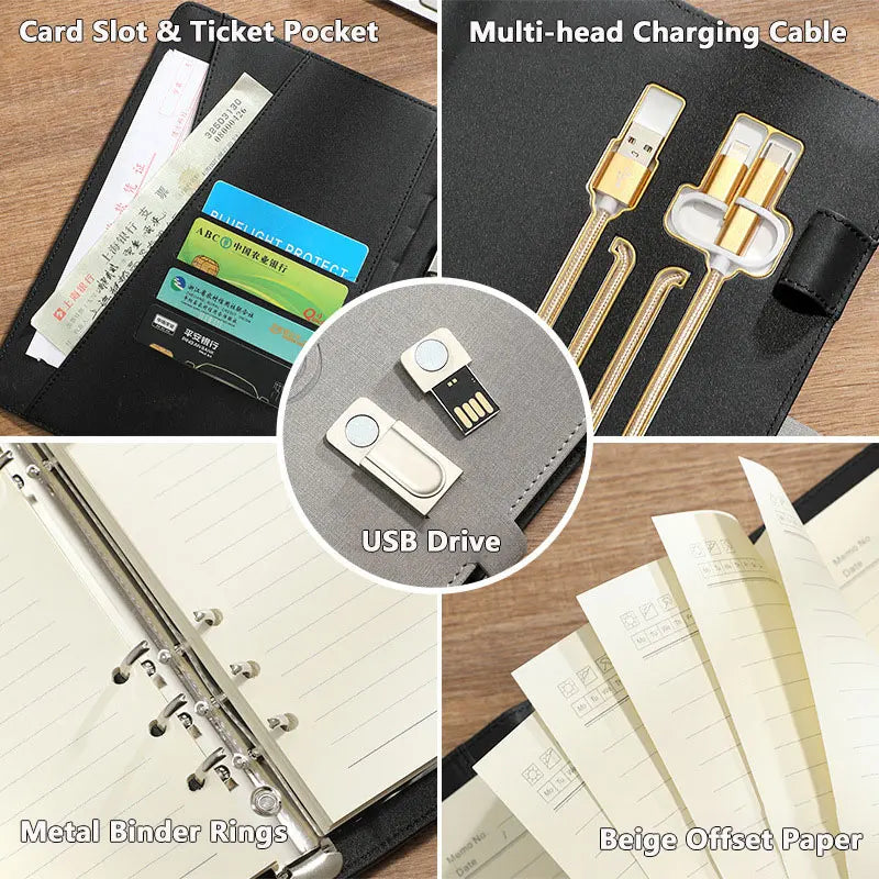 LABON Smart Notebook & Wireless Charger Organizer with Power Bank, Replaceable Paper Core, USB Disk, and Lock Pen - Ultimate Productivity Tool