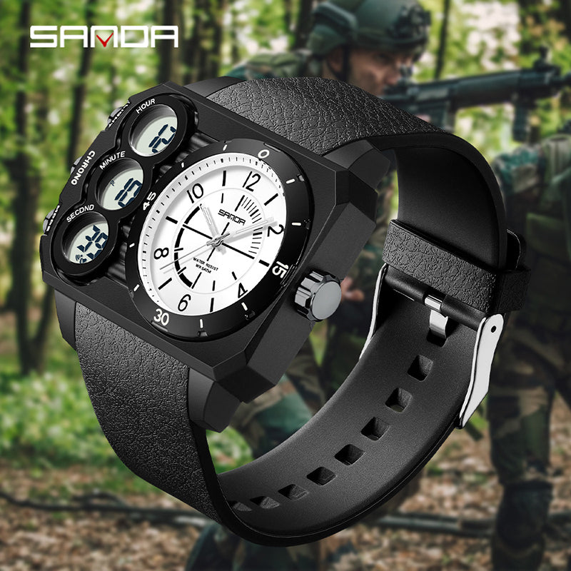 Montre Sport Homme SANDA 6237 – Analogique & Digital, Chrono, LED