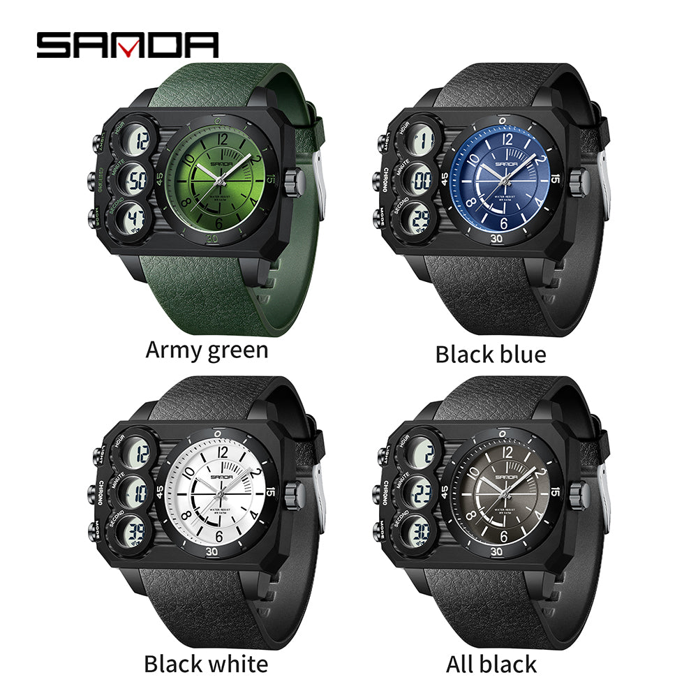 Montre Sport Homme SANDA 6237 – Analogique & Digital, Chrono, LED