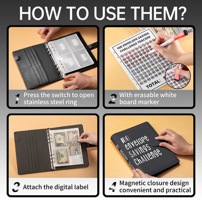 Elevate Your Savings with Our Custom Logo PU A5 100 Envelopes Money Challenge Book - Perfect for Office and School!