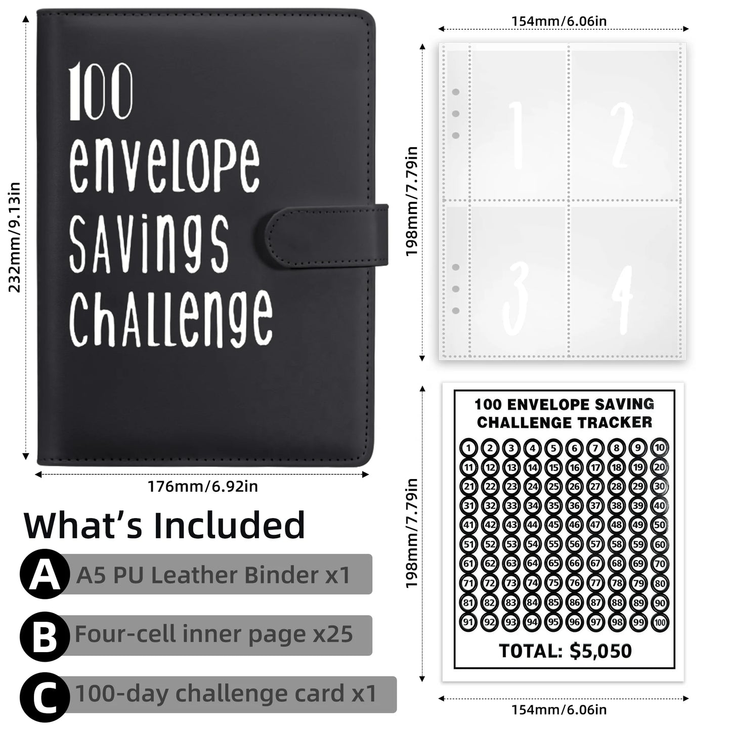 Elevate Your Savings with Our Custom Logo PU A5 100 Envelopes Money Challenge Book - Perfect for Office and School!