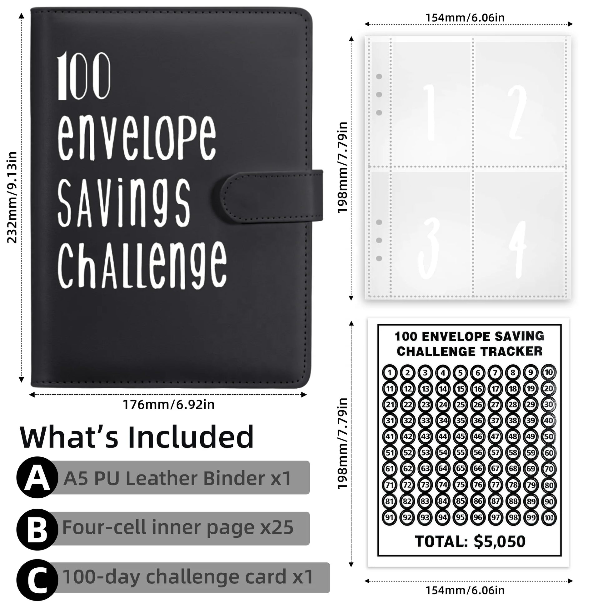 Elevate Your Savings with Our Custom Logo PU A5 100 Envelopes Money Challenge Book - Perfect for Office and School!
