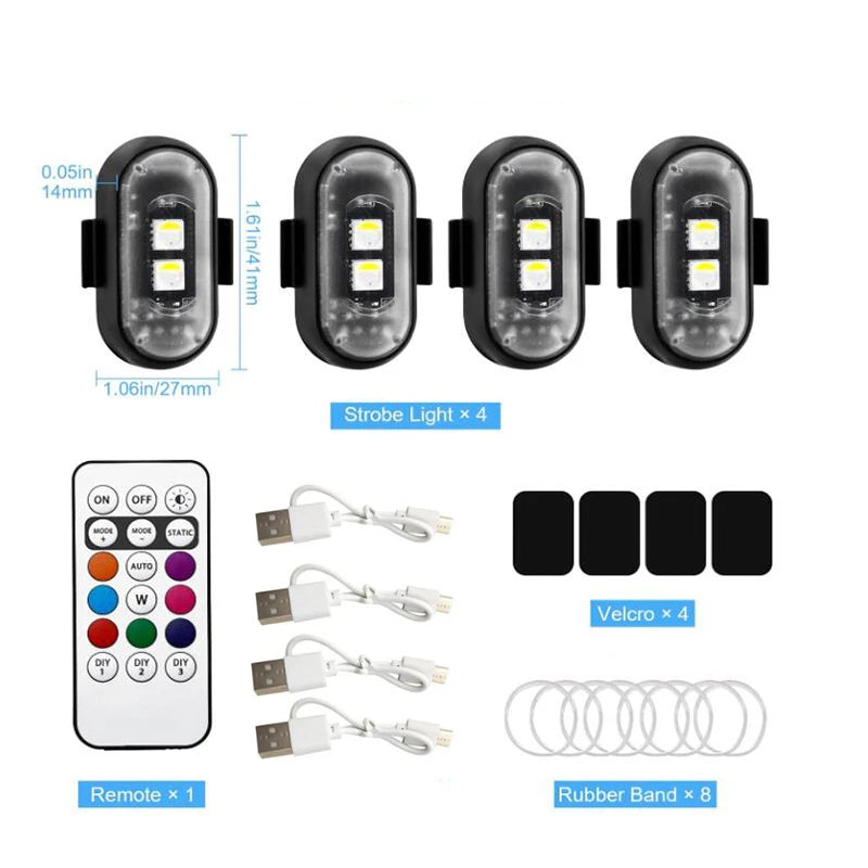 Illuminate Your Ride: 2 RGB LED Car Strobe Lights for Motorcycle & Aircraft - Wireless Flash Position Warning Lights