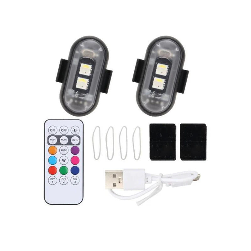 Illuminate Your Ride: 2 RGB LED Car Strobe Lights for Motorcycle & Aircraft - Wireless Flash Position Warning Lights