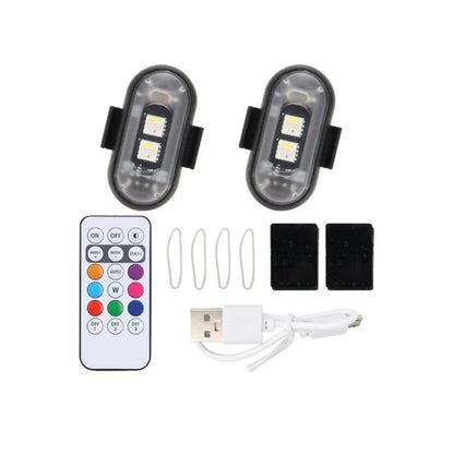 Illuminate Your Ride: 2 RGB LED Car Strobe Lights for Motorcycle & Aircraft - Wireless Flash Position Warning Lights