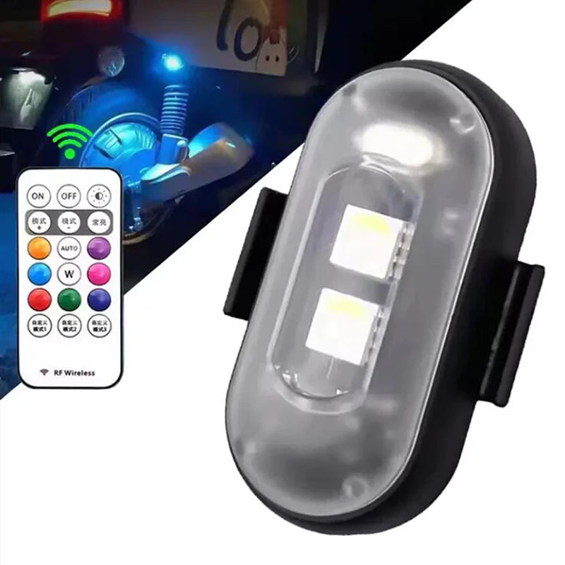 Illuminate Your Ride: 2 RGB LED Car Strobe Lights for Motorcycle & Aircraft - Wireless Flash Position Warning Lights