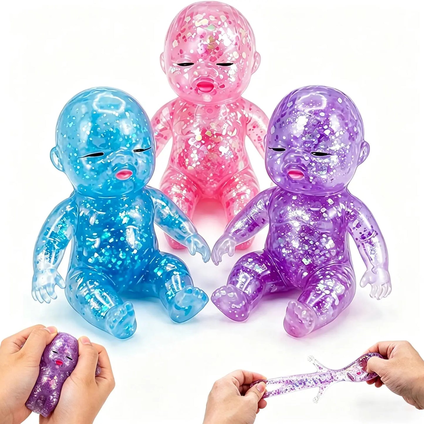 【Summervibes】3 Pack Baby Squishies Glittery, Slow Rising Squishies, 4" Soft Squeezable Fidget Toy, Desk Decor & Anxiety Relief, Ideal for Birthday Gifts, Party Favors, Classroom Prizes Stuffers