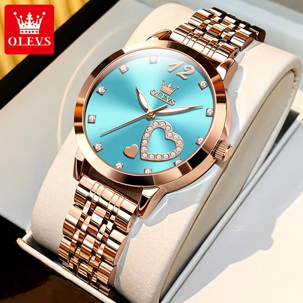 Elevate Your Style with the OLEVS 5189 Elegant Quartz Women Watch Featuring a Stunning Stainless Steel Strap and Diamond Heart Design