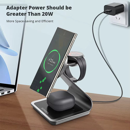 Revolutionary 3 in 1 Magnetic Wireless Charger Station for Samsung S24 Ultra/S25/26 - Fast Charging Stand for Galaxy Watch 8/7/6 and Earbuds