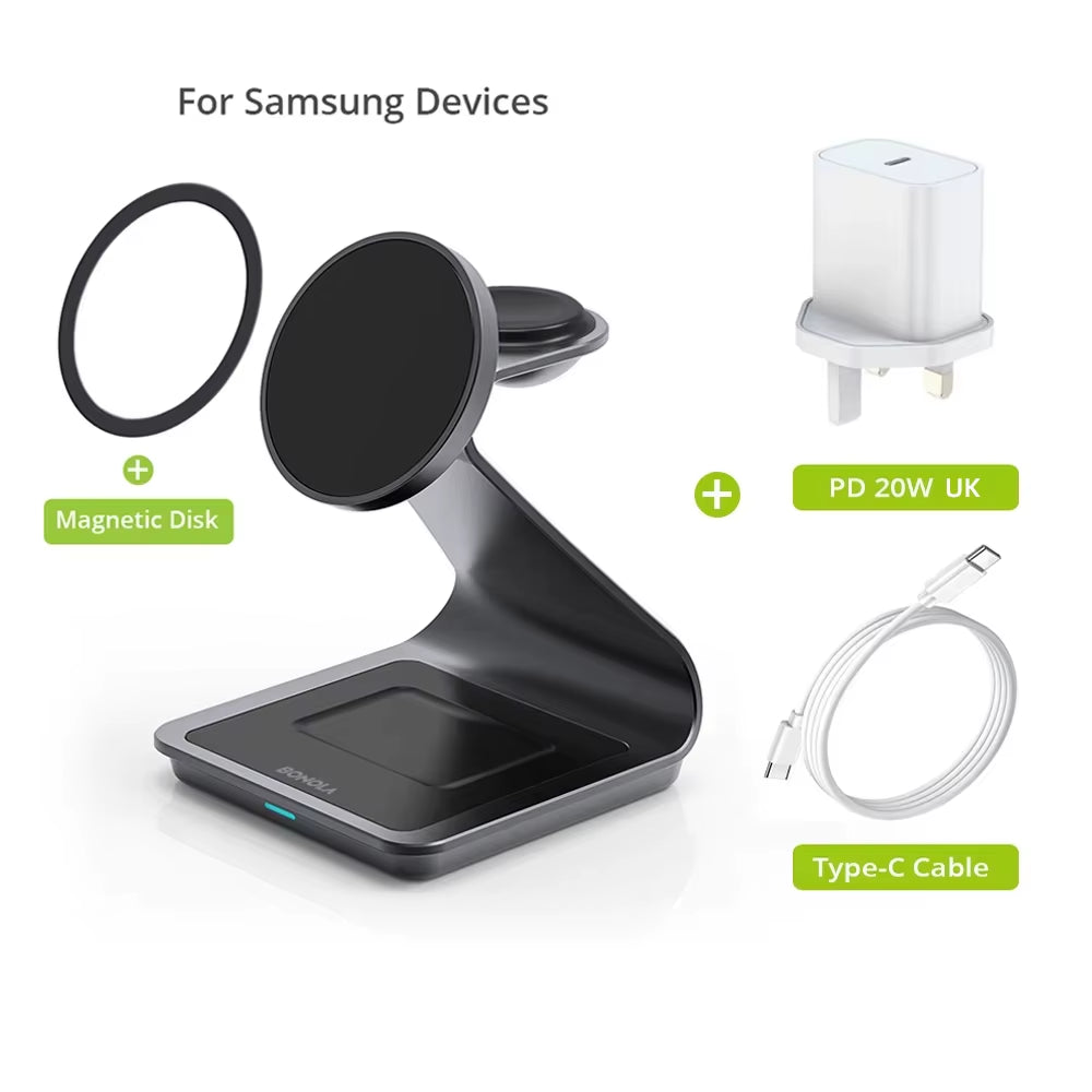 Revolutionary 3 in 1 Magnetic Wireless Charger Station for Samsung S24 Ultra/S25/26 - Fast Charging Stand for Galaxy Watch 8/7/6 and Earbuds