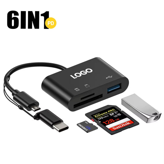 Ultimate 6-in-1 Multifunction Type-C Card Reader: Fast SD/TF USB Memory Card Converter for Macbook, Samsung, and Xiaomi