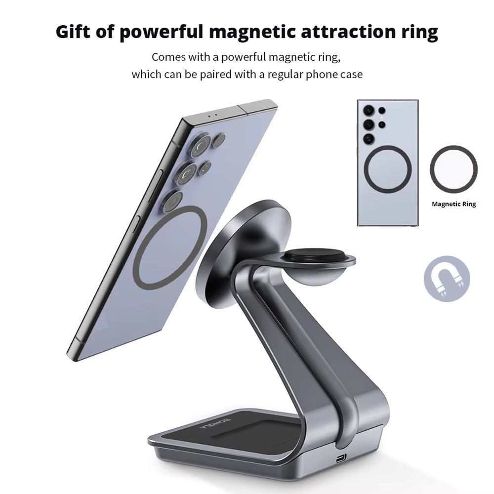 Revolutionary 3 in 1 Magnetic Wireless Charger Station for Samsung S24 Ultra/S25/26 - Fast Charging Stand for Galaxy Watch 8/7/6 and Earbuds