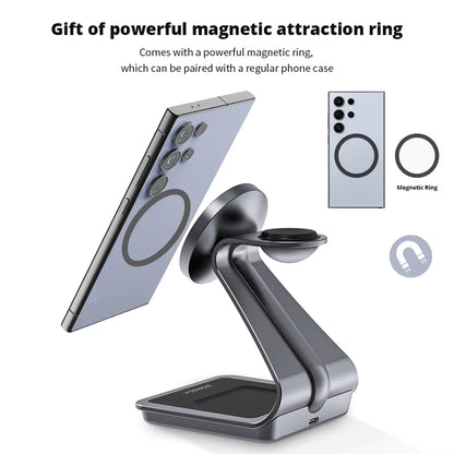 Revolutionary 3 in 1 Magnetic Wireless Charger Station for Samsung S24 Ultra/S25/26 - Fast Charging Stand for Galaxy Watch 8/7/6 and Earbuds