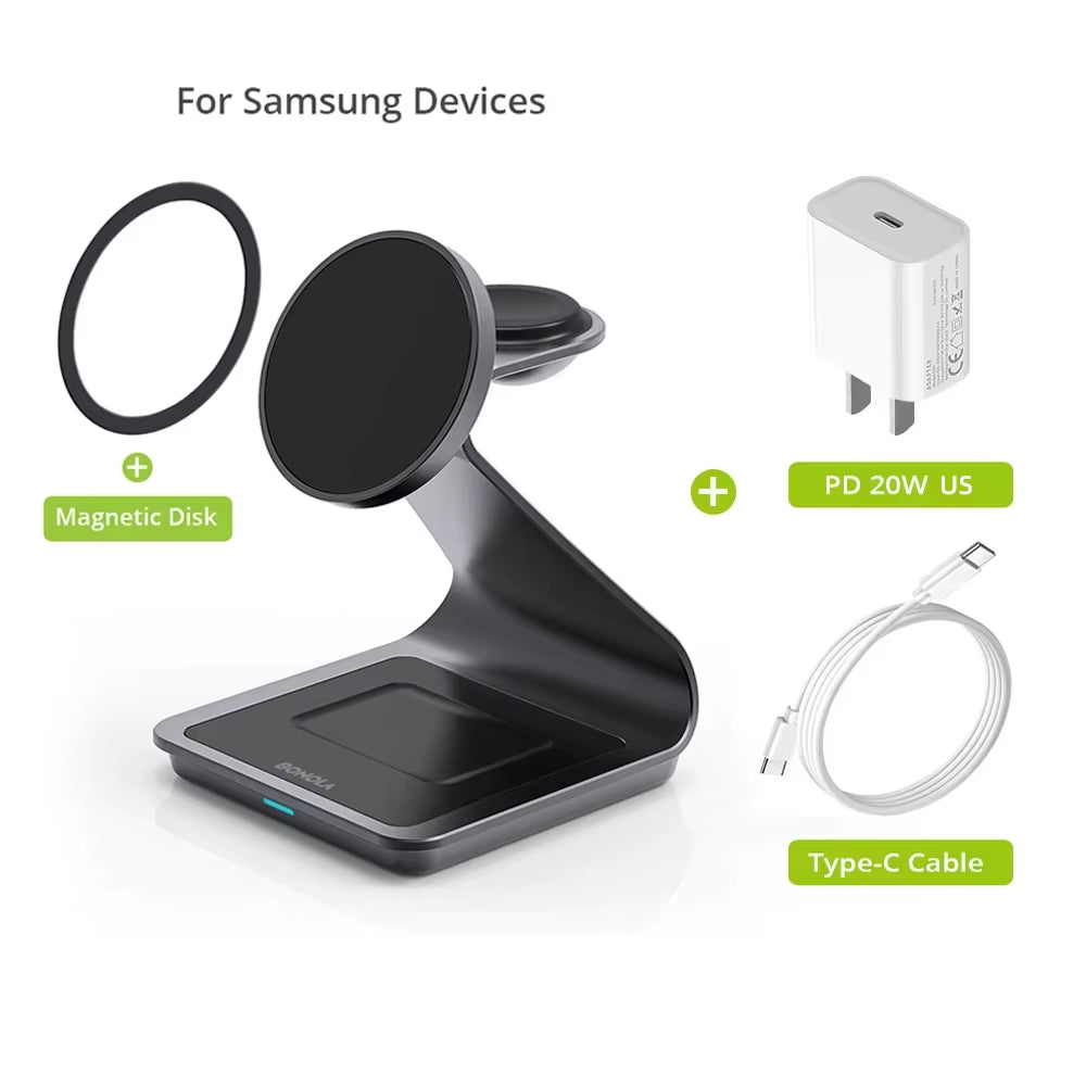 Revolutionary 3 in 1 Magnetic Wireless Charger Station for Samsung S24 Ultra/S25/26 - Fast Charging Stand for Galaxy Watch 8/7/6 and Earbuds